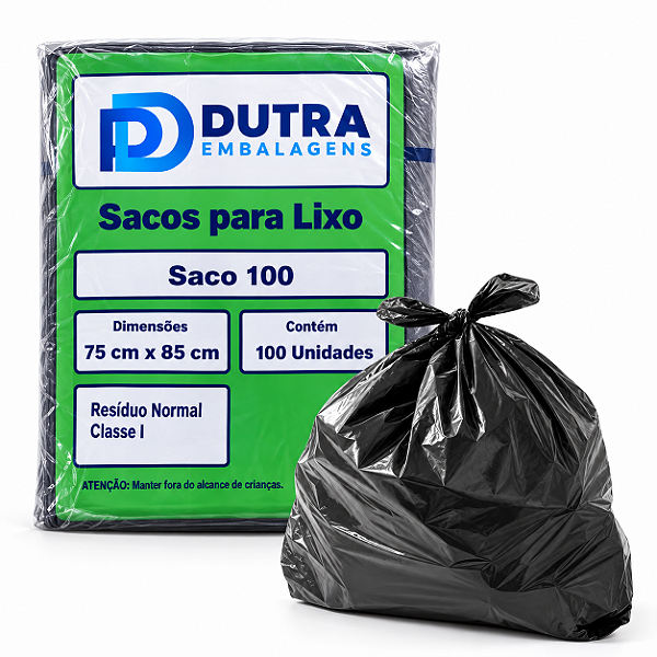 Saco Para Lixo 100 Litros Preto Pacote 100 Unidades