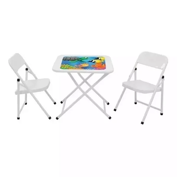 Jogo De Mesa/mesinha Infantil Dobrável Com Duas Cadeiras Branca