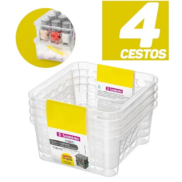 Conjunto de Cesto Compre 4 e Pague 3 Cestas Plásticas Sanremo 746 ml - Cestinha Empilhável Sanremo