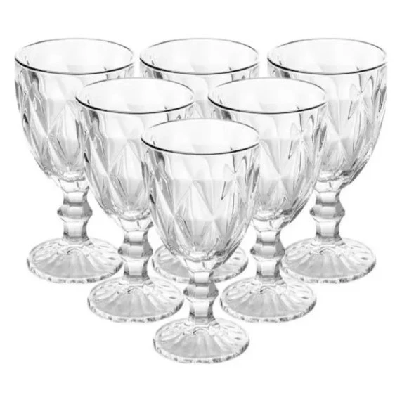 Kit 6 Taças de Vidro 340ml Diamond – Elegantes para Água, Suco e Vinho