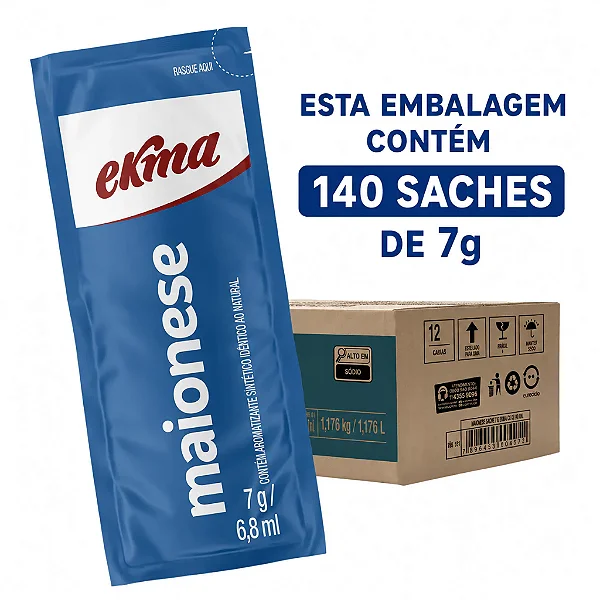 Maionese Sachê Ekma 7g Caixa com 140 Unidades Individual para Lanchonete Restaurante Delivery