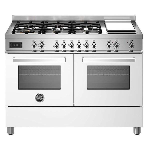 Fogão Embutível Bertazzoni Professional PRO126G2EBIT - Queimador Dual Flame 5000W, Forno Duplo com Convecção e Grill Infravermelho, Mesa em Inox 304, Prateleiras Telescópicas, Branco
