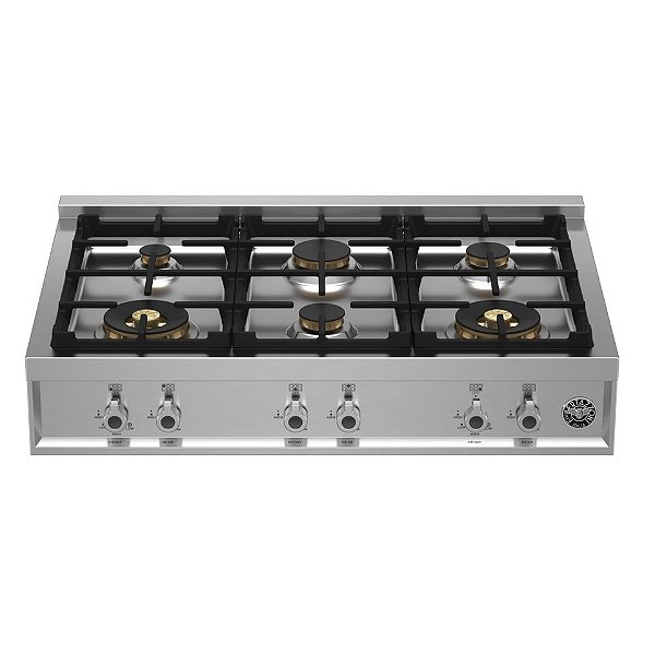Rangetop Embutível em Aço Inox Bertazzoni Professional 6 Queimadores Dual Flame 5000W - Design e Segurança Gas-Stop, Trempes Robustas
