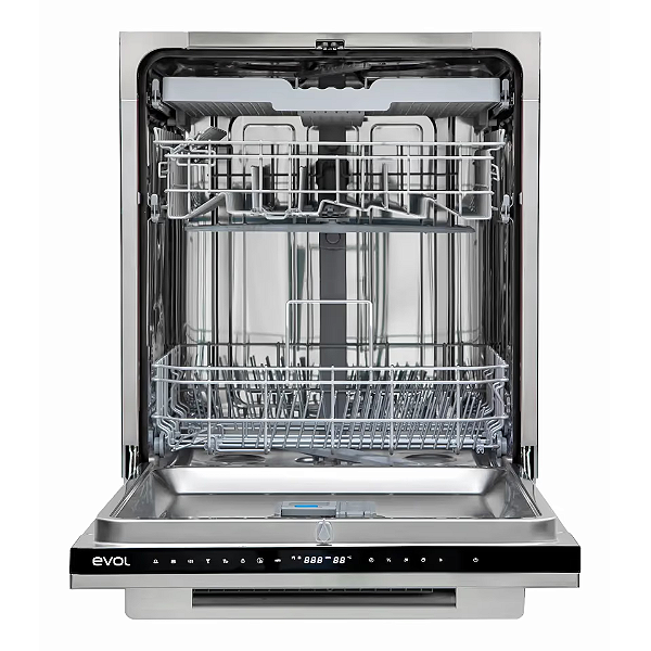 Lava-Louças 15 Serviços Evol Inox - 8 Programas, Silenciosa 49dB, Alta Temp. 74ºC, Cesto Ajustável e Função Extra Seco, Medidas 59,8x55,0x81,5cm