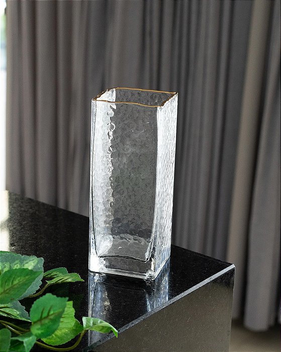 Vaso de Vidro Decorativo com Borda Dourada Taj 20cm Wolff