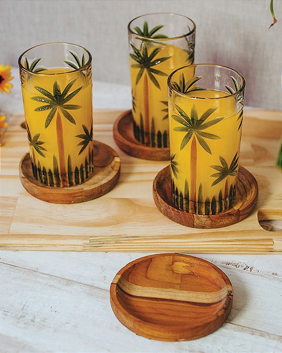 Conjunto Jarra com 6 Copos Palm Tree em Cristal Ecológico Handpaint Wolff