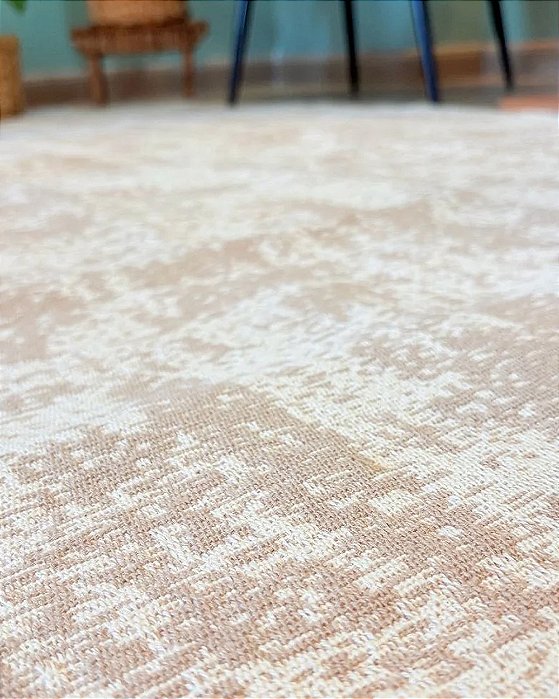 Tapete Carrara Bege com Cru 0,95m x 2,50m 100% Algodão