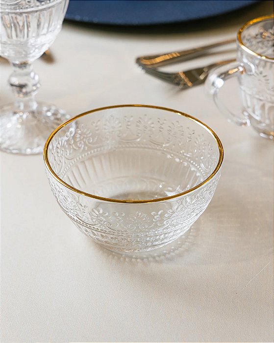 Conjunto 4 Bowls Mauve com Fio de Ouro 12,5cm Cristal Wolff