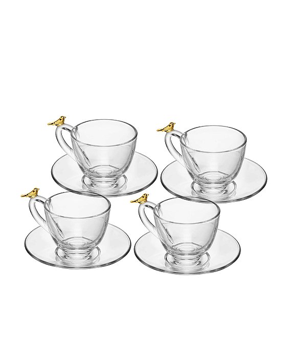 Conjunto 4 Xícaras de Café com Pires Golden Bird 80ml Cristal Ecológico Wolff
