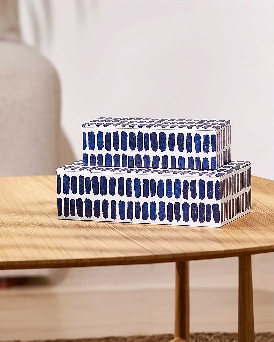 Kit Caixas Decorativas em MDF e Canvas Azul Marinho com 2 Peças