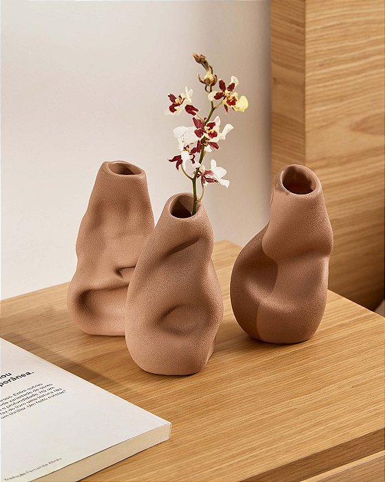 Kit Mini Vasos em Polirresina Formas Orgânicas com 3 Peças