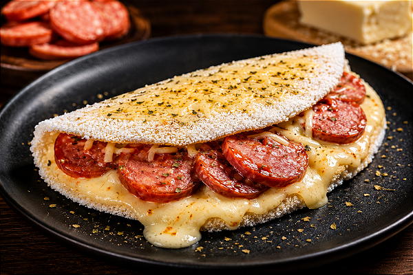 Tapioca Calabresa Defumada com Mussarela