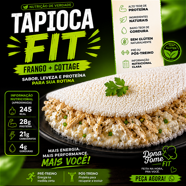 Tapioca Fit – Frango Desfiado + Queijo Cottage