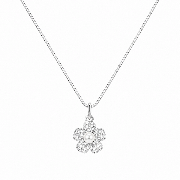 Colar Flor com Pérola em Prata 925