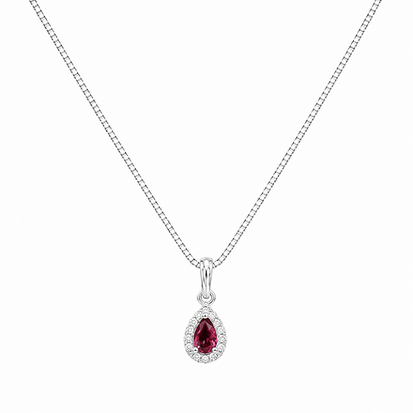 Colar Gota Rubi Cravejada em Prata 925