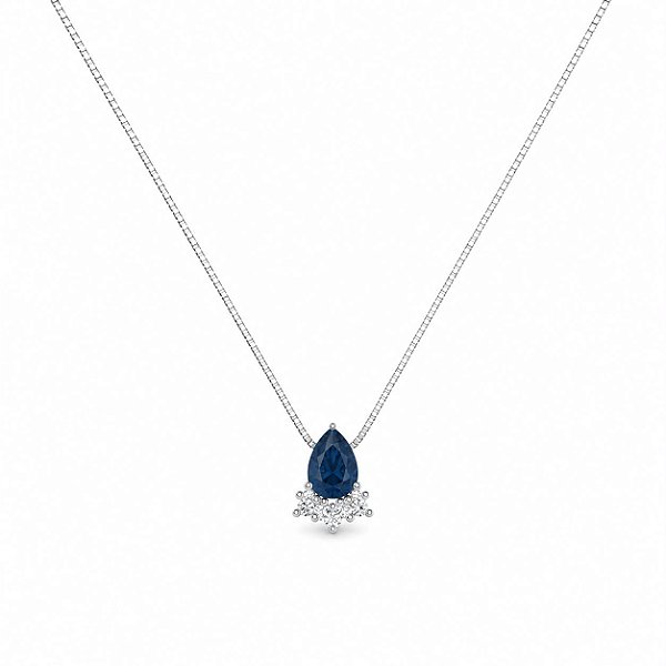 Colar Gota Safira Cravejada em Prata 925