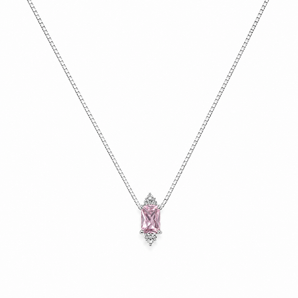 Colar Retangular Rosa em Prata 925