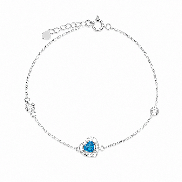 Pulseira Coração Azul Cravejado em Prata 925