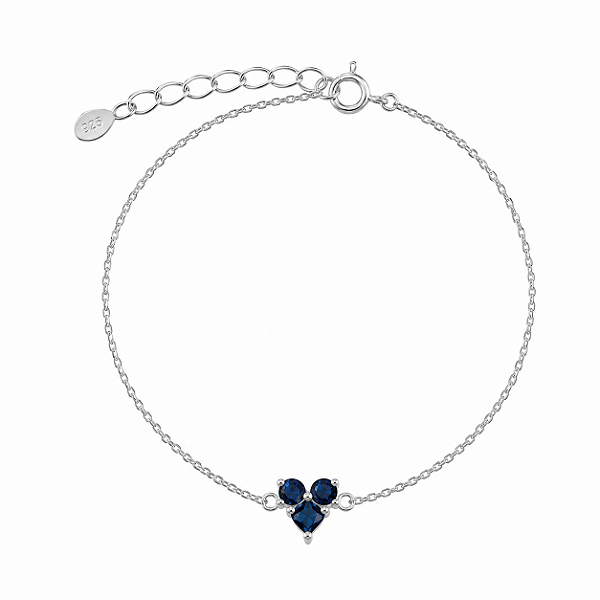 Pulseira Coração Azul Triplo em Prata 925