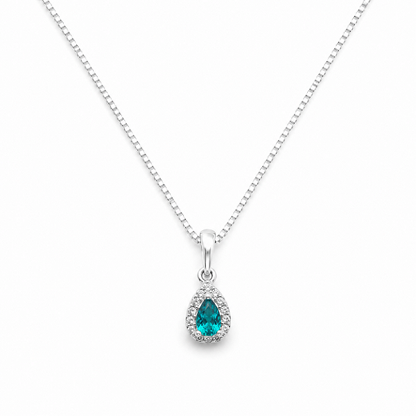 Colar Gota Turquesa Cravejada em Prata 925