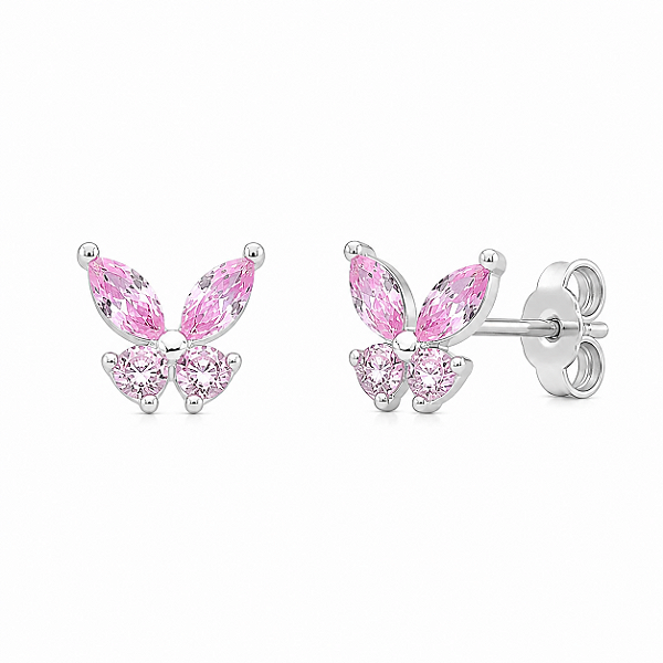 Brinco Borboleta Rosa em Prata 925