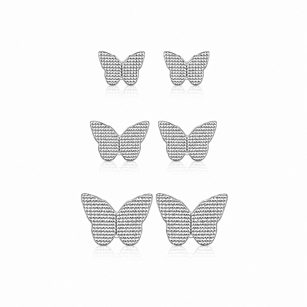 Trio de Brincos Borboleta Texturizada em Prata 925