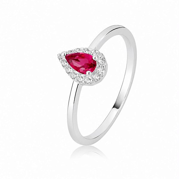 Anel Gota Rosa com Zircônias em Prata 925
