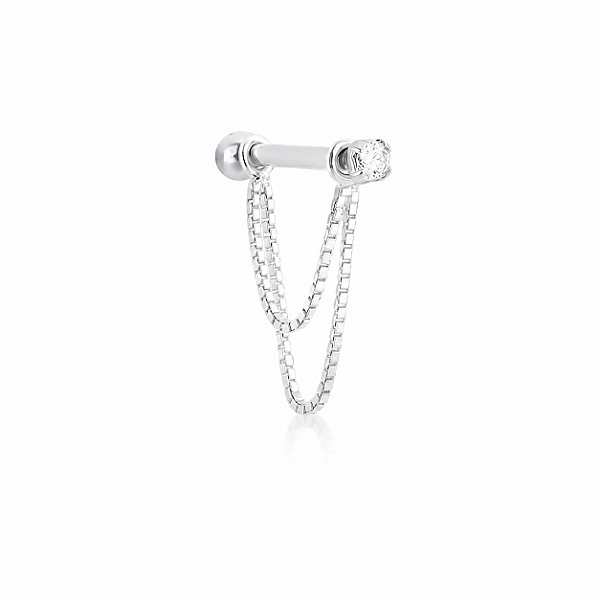 Piercing Helix com Corrente Dupla e Ponto de Luz em Prata 925