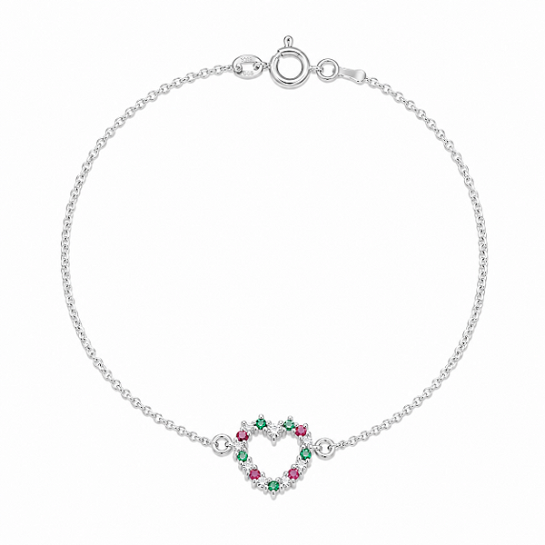 Pulseira Coração Colorido Cravejado em Prata 925