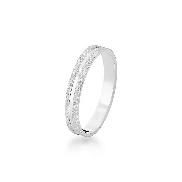 Aliança 3,5mm Diamantada com Friso Central em Prata 925