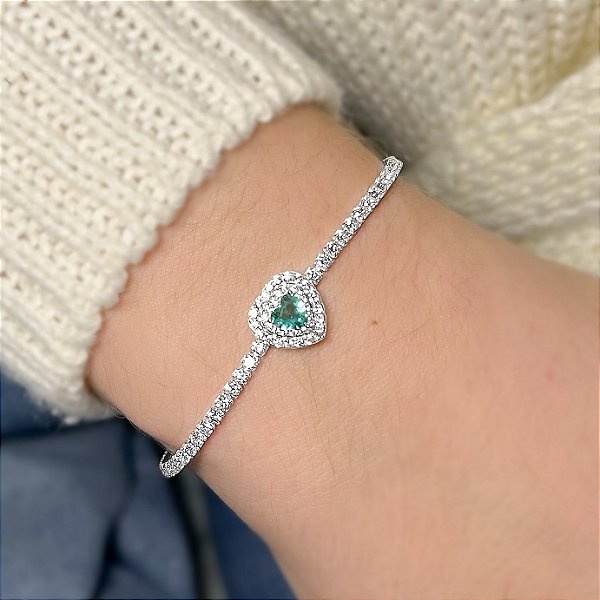 Pulseira Riviera com Coração Cravejado em Prata 925