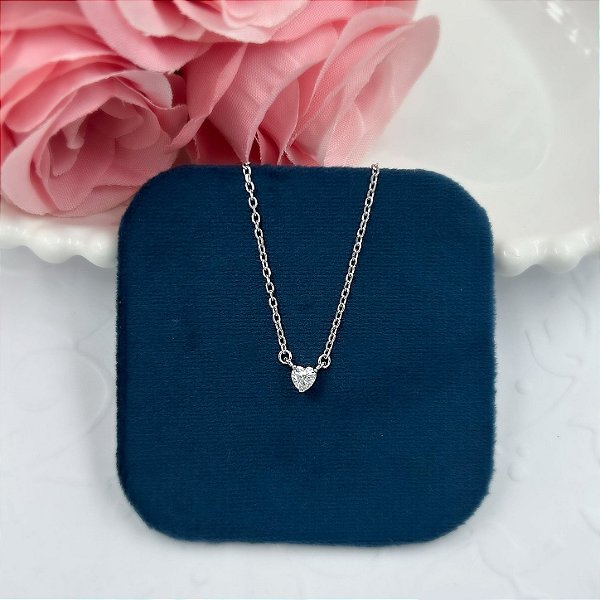 GARGANTILHA PRATA CARTIER CORACAO 4*4 MOISSANITE 45 CM RODIO