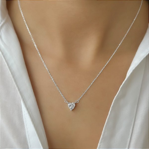 GARGANTILHA PRATA CARTIER CORACAO 6*6 MM MOISSANITE