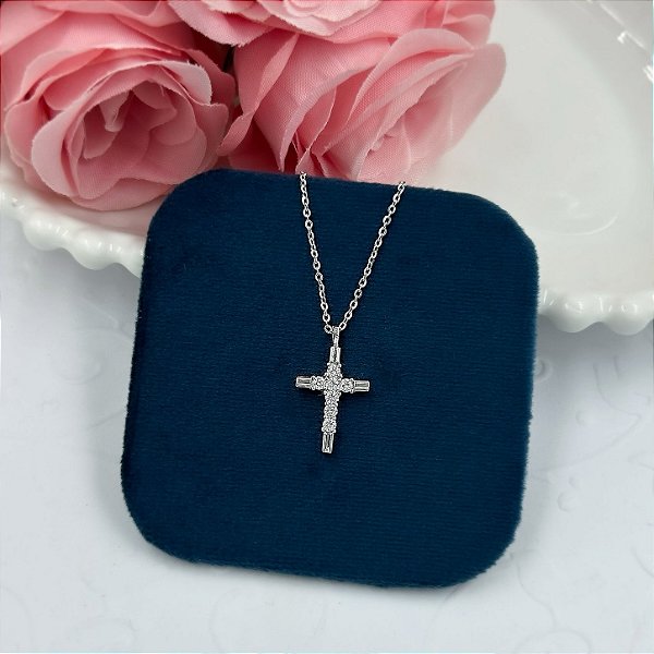 GARGANTILHA PRATA CARTIER CRUZ MOISSANITES 3,5 MM 45 CM RODIO
