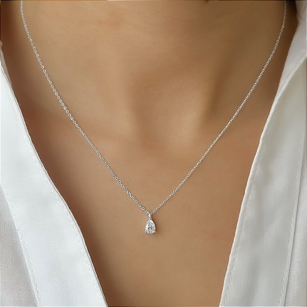 GARGANTILHA PRATA CARTIER GOTA MOISSANITE 4*6MM