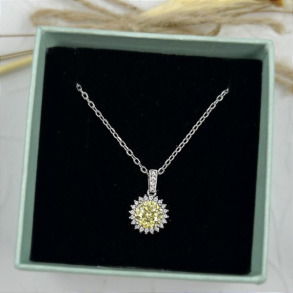 GARGANTILHA PRATA CARTIER MOISSANITE 6,5 MM REDONDA AMARELA EM VOLTA ZIRCONIAS R