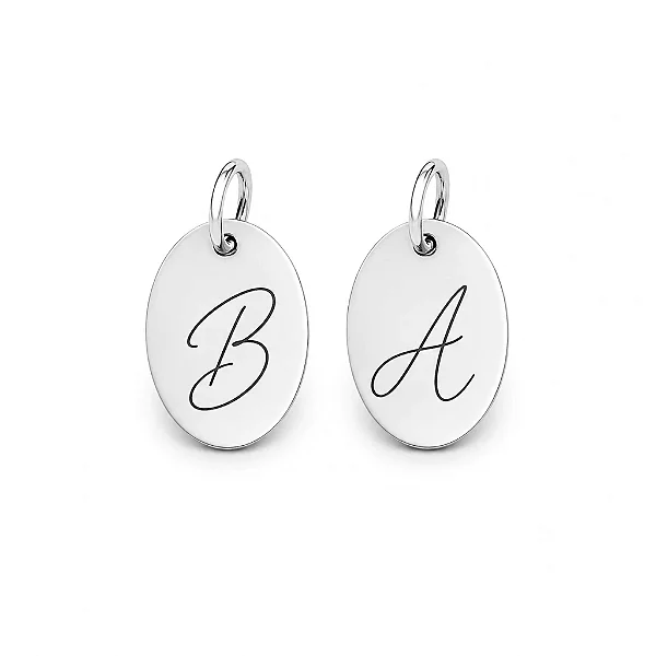 Pingente Oval Personalizado com Inicial em Prata 925