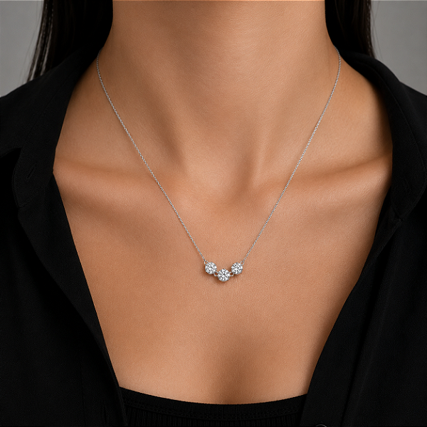Colar Moissanite Trio em Prata 925 com Banho de Ródio