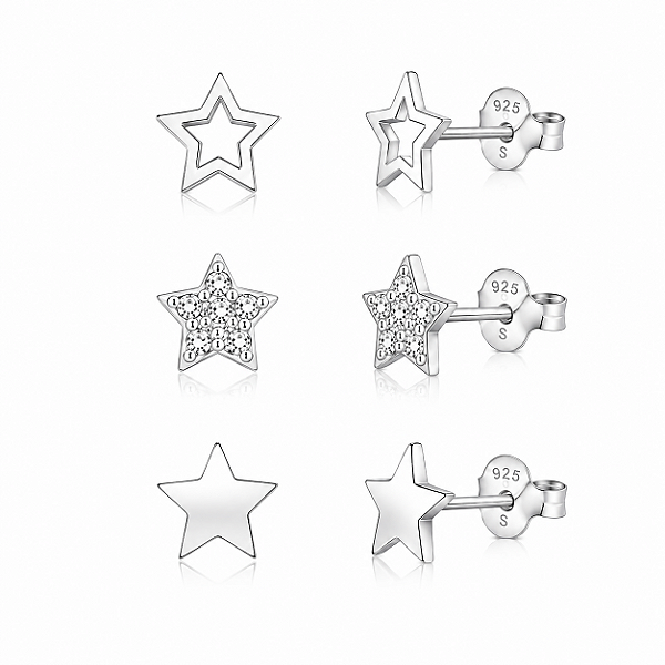 Trio de Brincos Estrelas em Prata 925