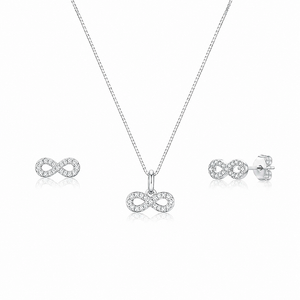 Conjunto Colar + Brinco Infinito em Prata 925