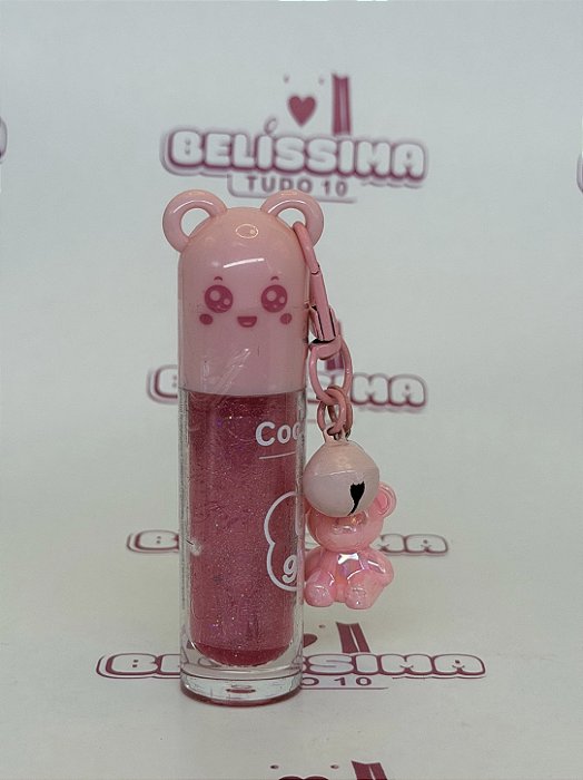 Gloss Labial Glitter com Chaveiro Ursinho Rosa