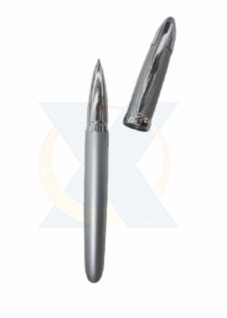 D163 - Caneta metal roller prata fosca,com detalhes em prata brilhante.