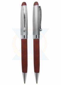 D322 - Caneta de metal com madeira.