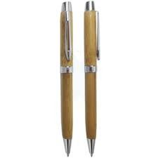 S85 - Caneta ecológica de bambu com detalhes de metal.