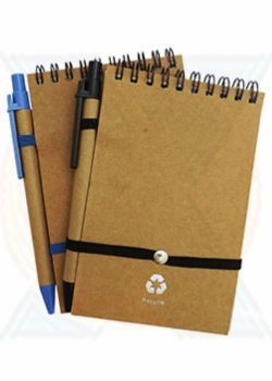 S427 - BLOCO DE ANOTAÇÕES ECOLOGICO + CANETA ECOLOGICA, NA COR MARROM COM AZUL E MARROM COM PRETO CLARO.