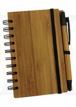 S430 - Bloco de anotações ecológico com 71 folhas reciclável, capa de bambu, contém uma caneta ecológica de bambu.