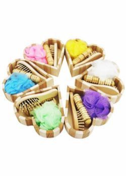 S483 - Kit banho ecológico com 4 peças, material de madeira ecológica. Embalagem, saquinho plástico.