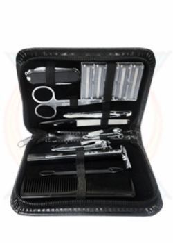 D101 - Kit manicure masculino com 14 peças.Estojo de couro sintético.