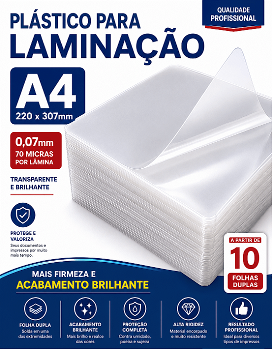 Plástico para Laminação - 0,07mm - A4 - 220x307mm