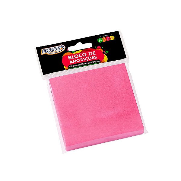 Bloco Adesivo - 76x76mm - Rosa Neon - 100 Folhas